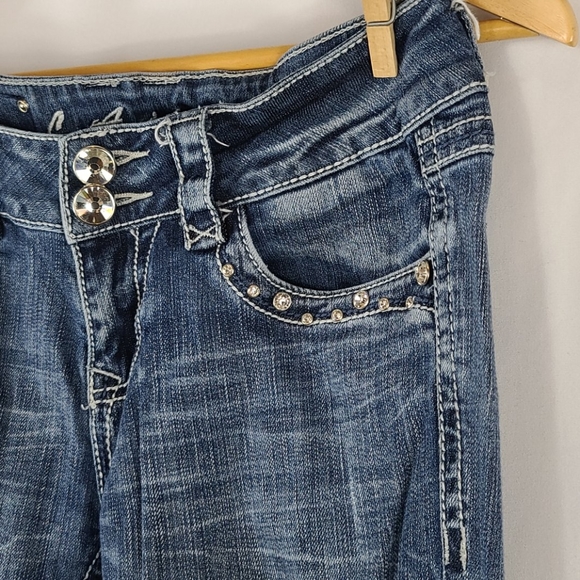 Distressed Embellished Wide Leg Jeans - Picture 4 of 10